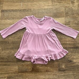 EUC Posh Peanut Dusty Rose Ribbed Long Sleeve Ruffled Bodysuit Dress